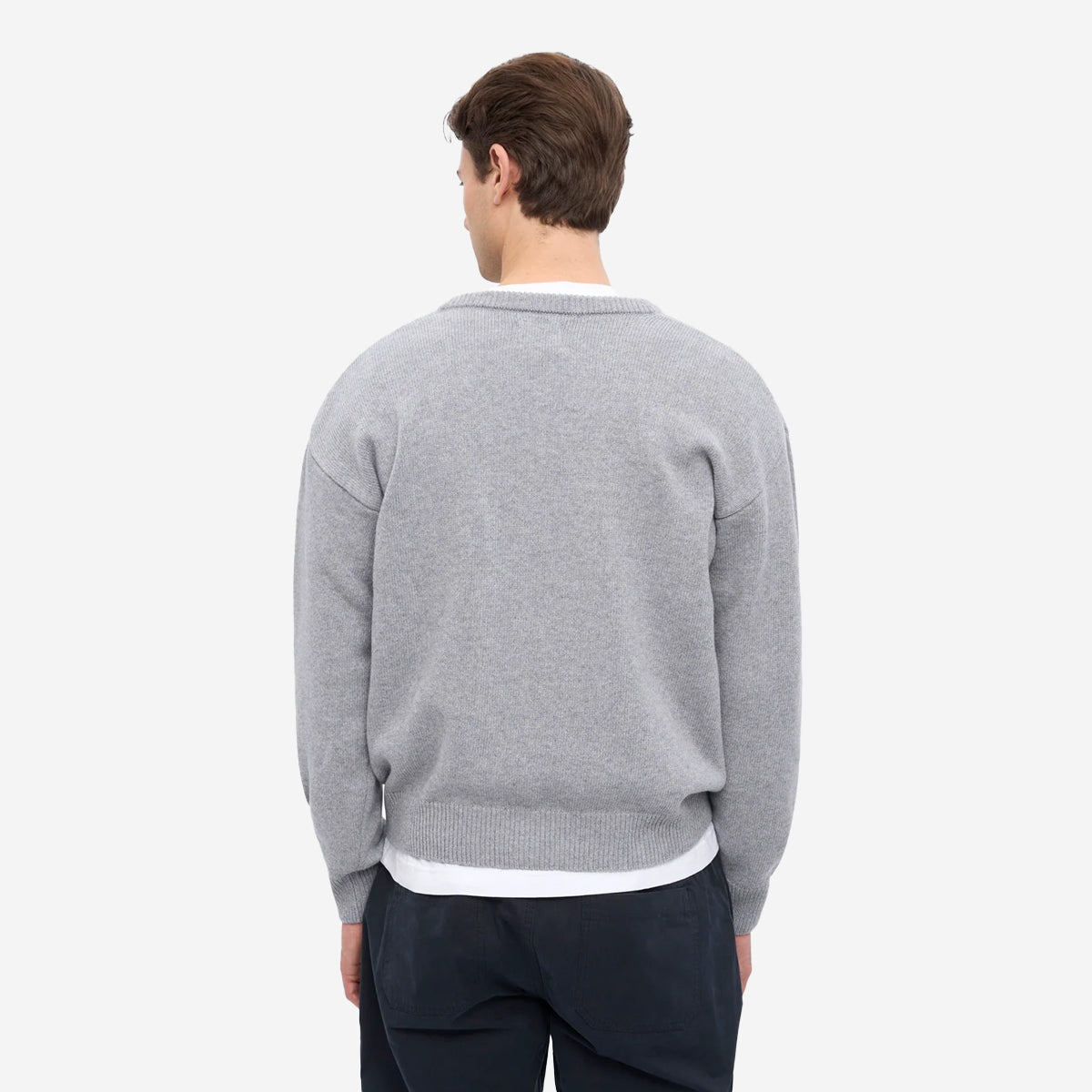 Merino Wool V-Neck Cardigan - Heather Grey