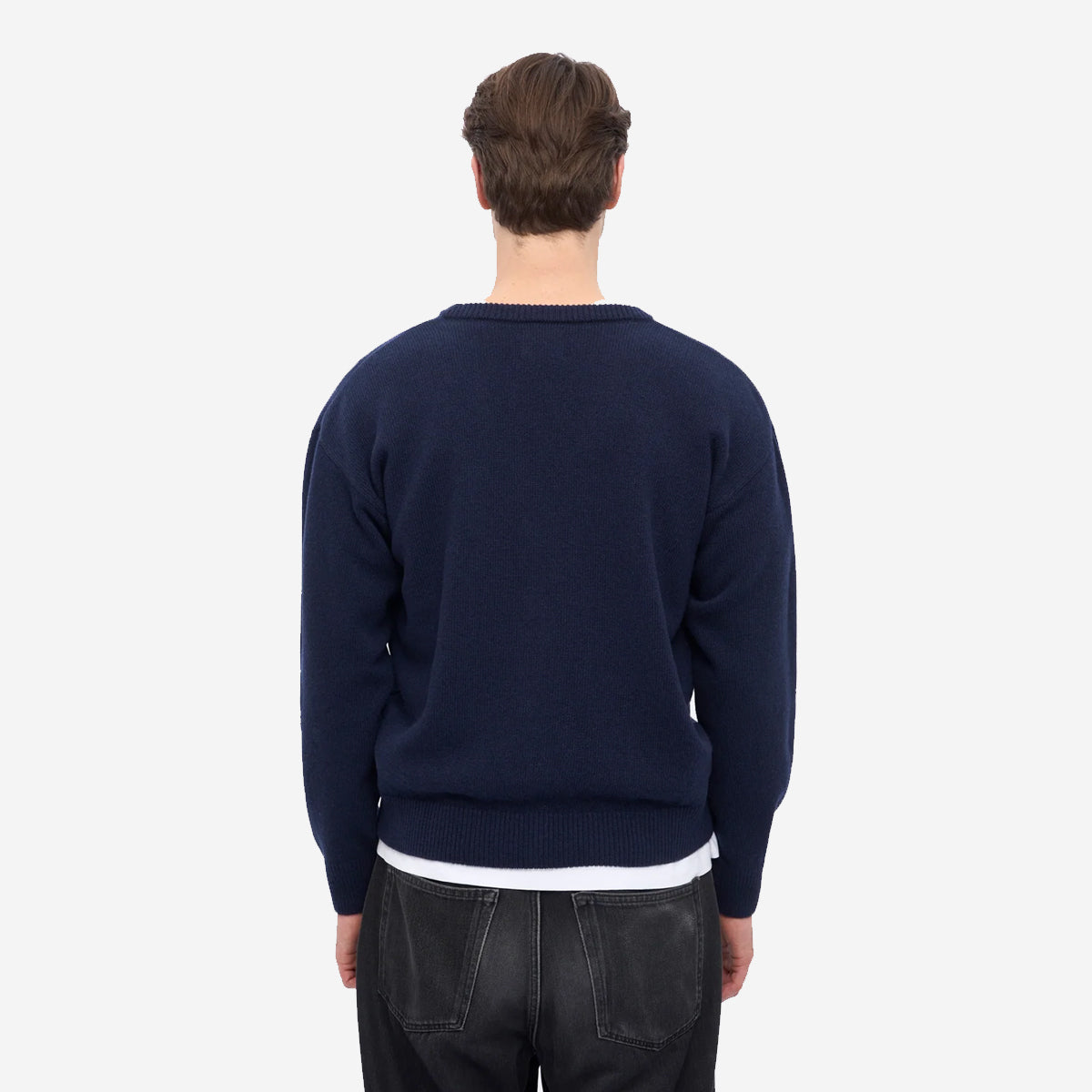 Merino Wool V-Neck Cardigan - Navy Blue