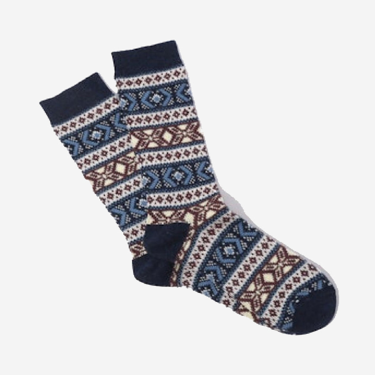 Wool Jacquard Crew Socks - Navy