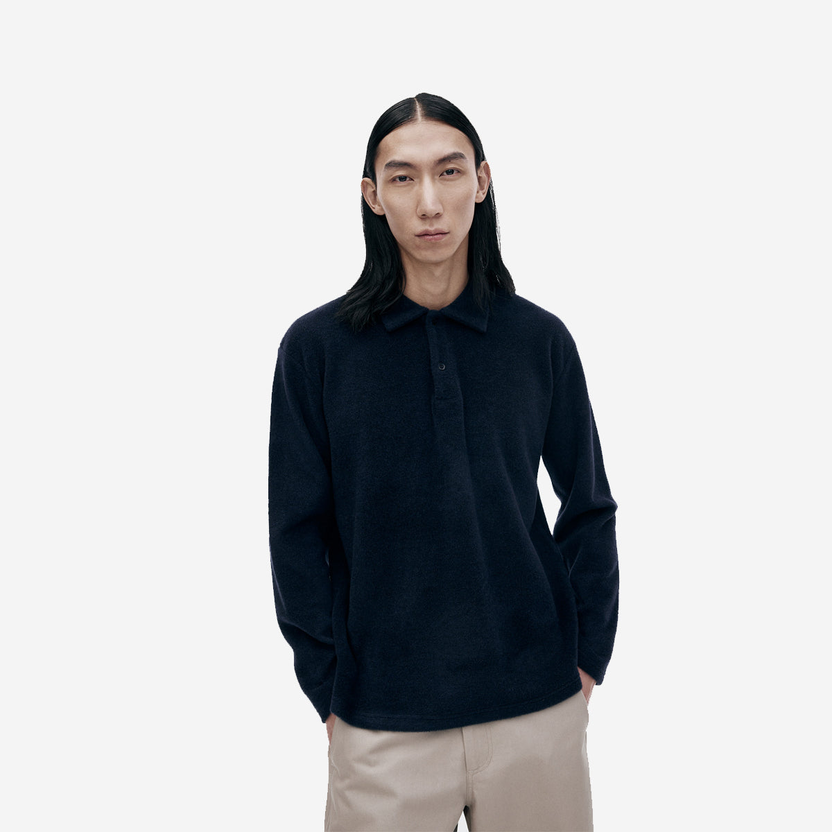 Merino Wool L/S Polo - Dark Navy