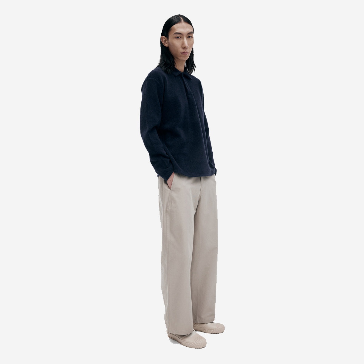 Merino Wool L/S Polo - Dark Navy