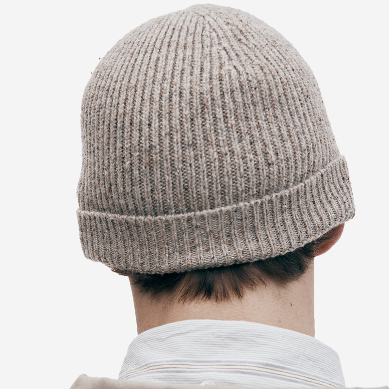 Merino Wool Silk Rib Beanie - Beige Mélange