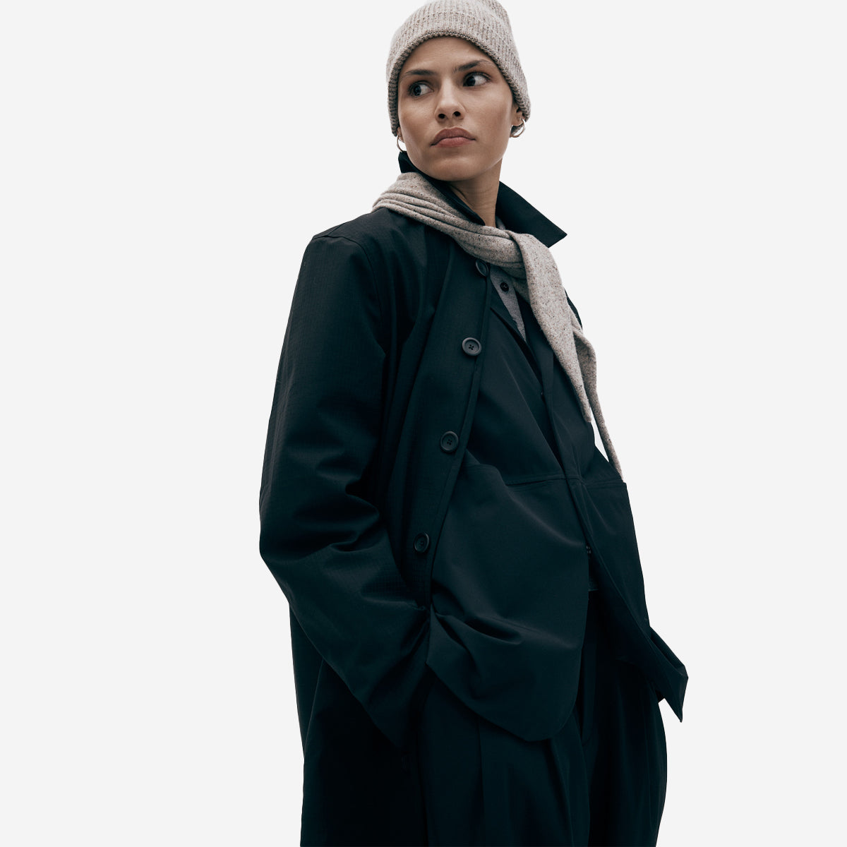 Merino Wool Silk Rib Beanie - Beige Mélange