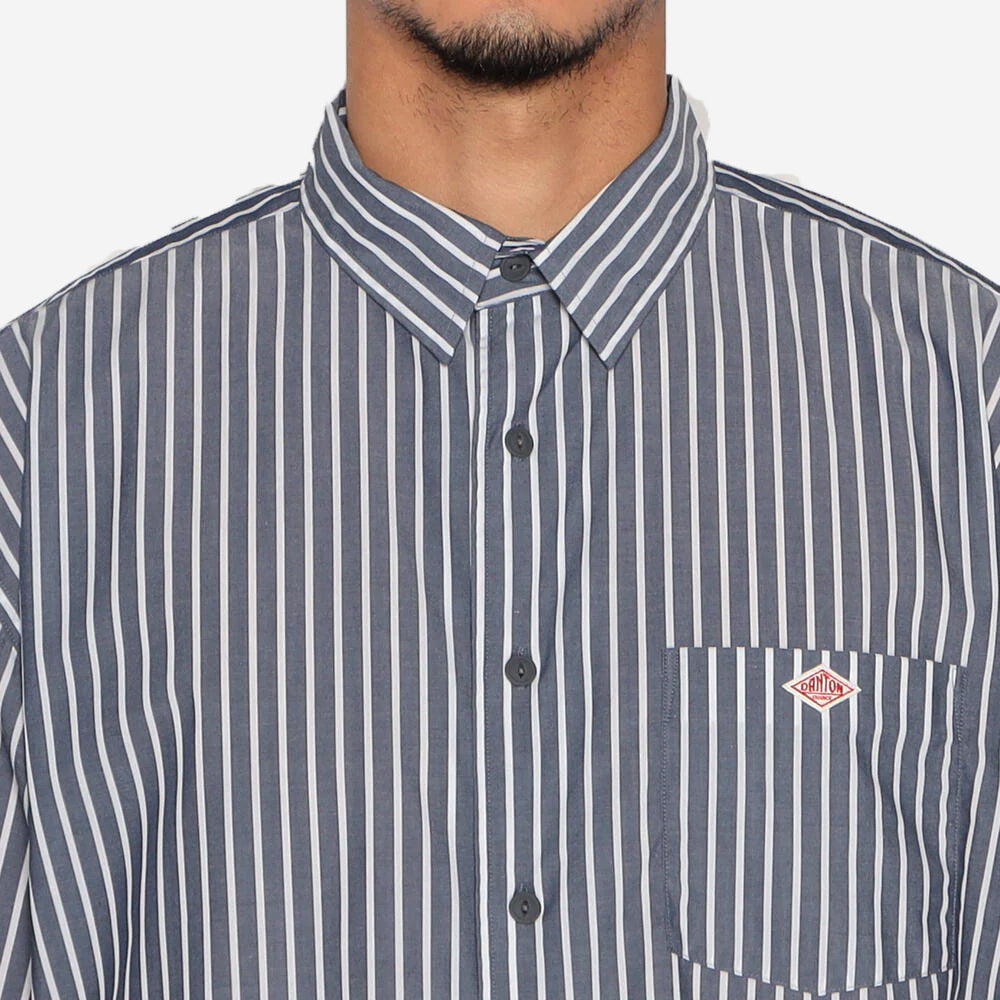 Work Pocket L/S Shirt - Navy / White Stripe