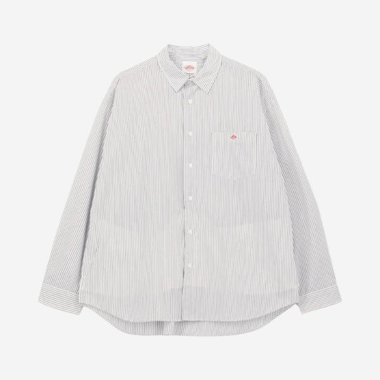 Work Pocket L/S Shirt - White/Navy Stripe