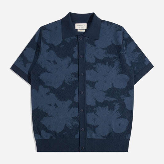Zigger Pixel Flower S/S Polo Cardigan - Navy