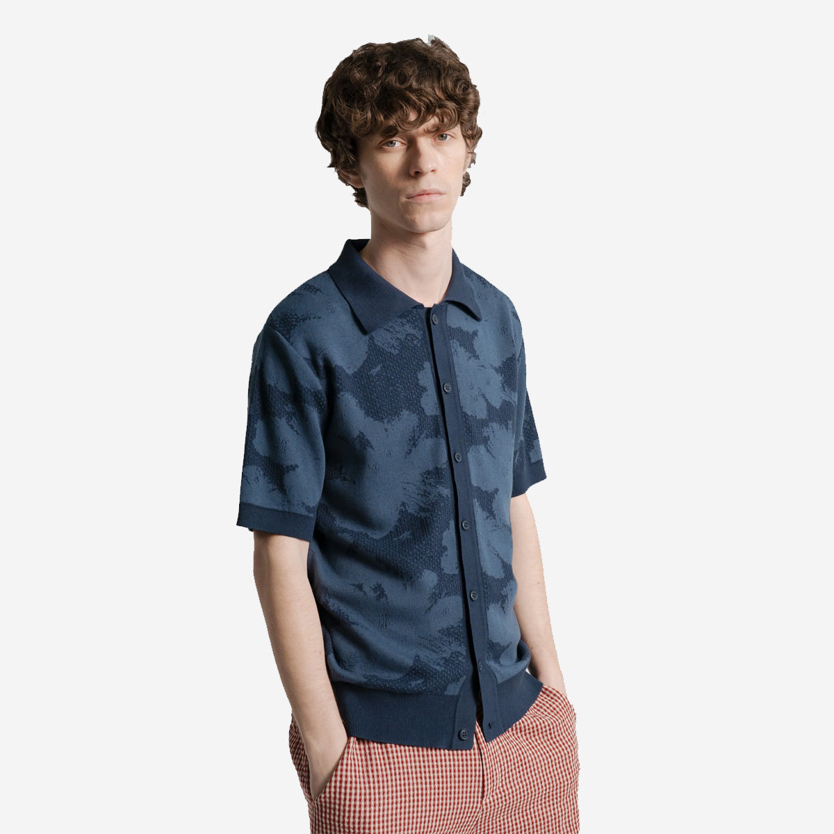 Zigger Pixel Flower S/S Polo Cardigan - Navy