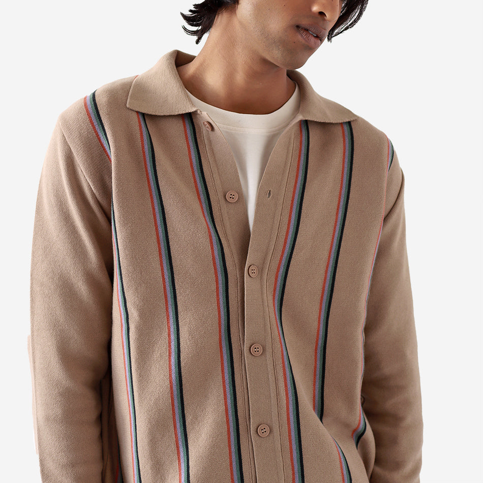 Zigger Kuki Stripe L/S Polo Cardigan - Cornstalk