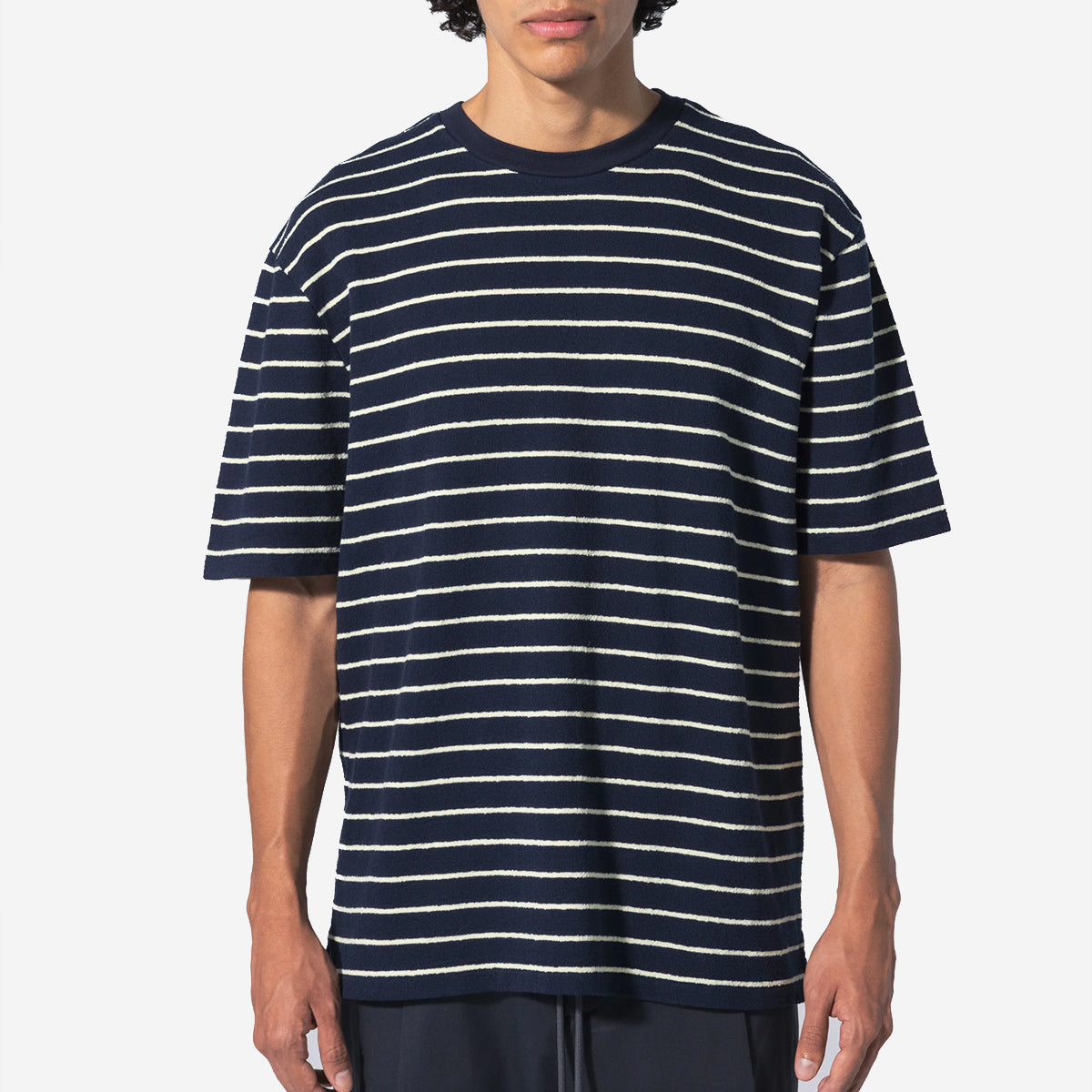 Terry Staple T-Shirt - Navy/Lemon Stripe