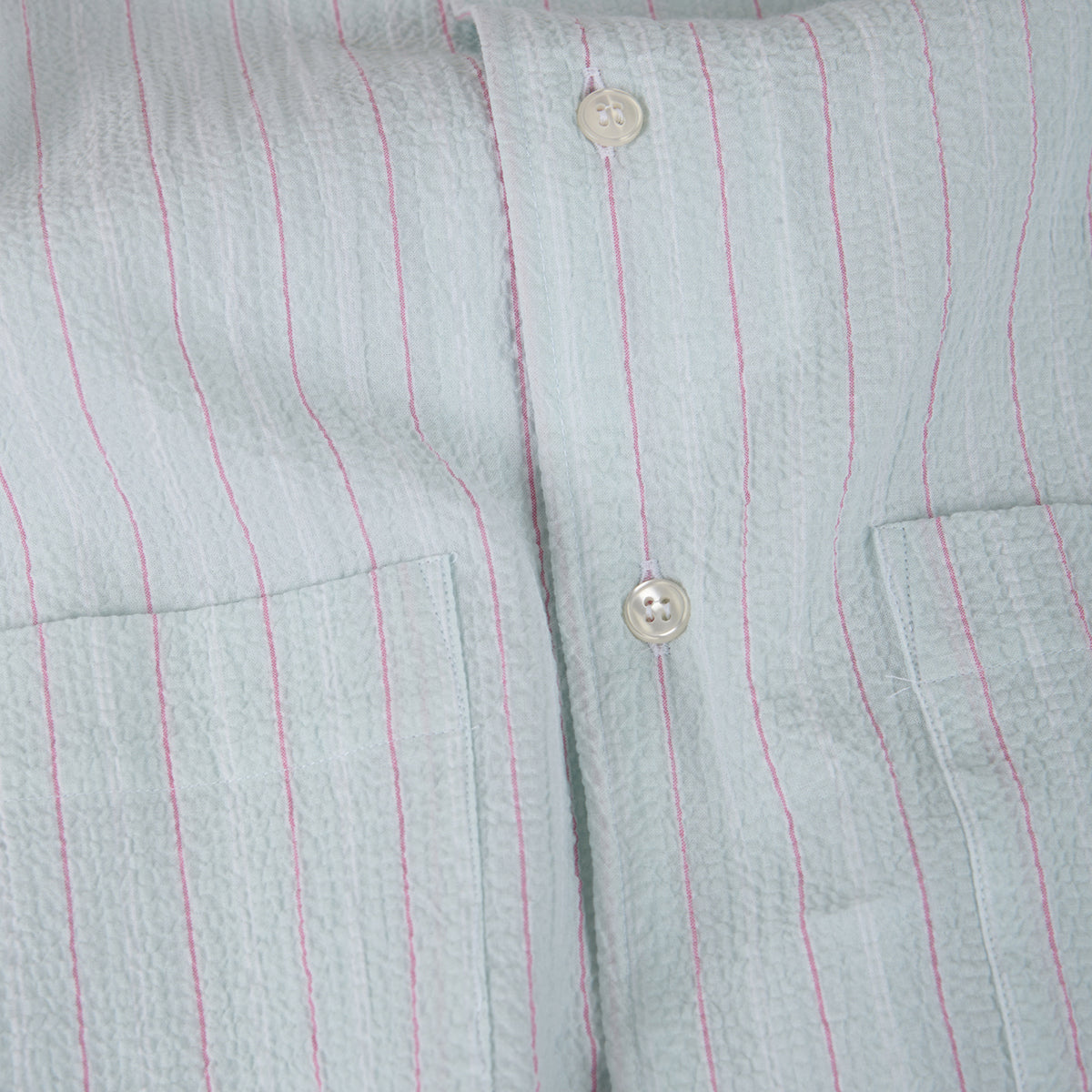 Seersucker S/S Vacation Shirt - Green/Pink Stripes