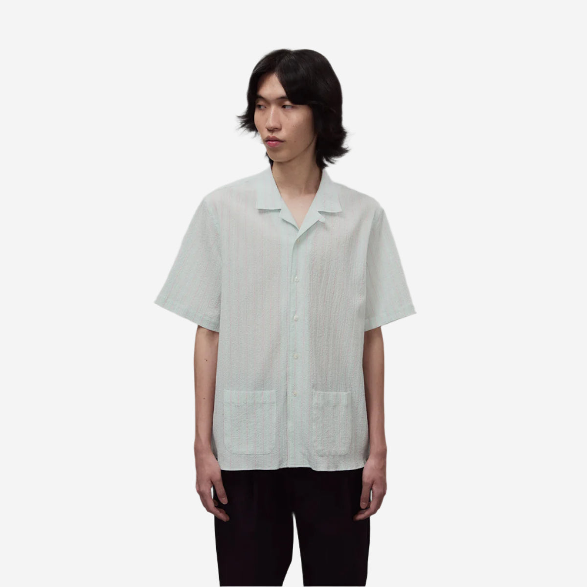 Seersucker S/S Vacation Shirt - Green/Pink Stripes