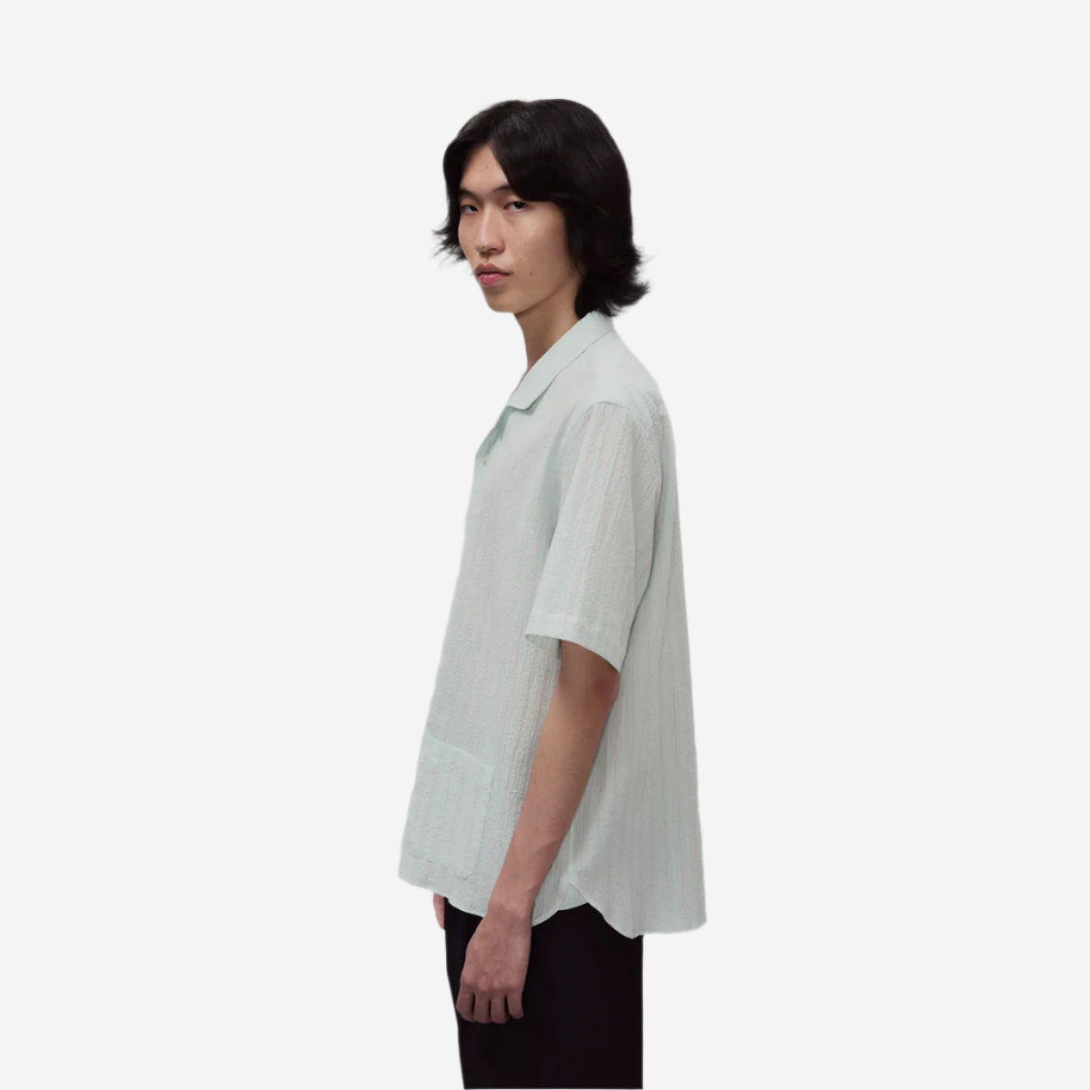 Seersucker S/S Vacation Shirt - Green/Pink Stripes