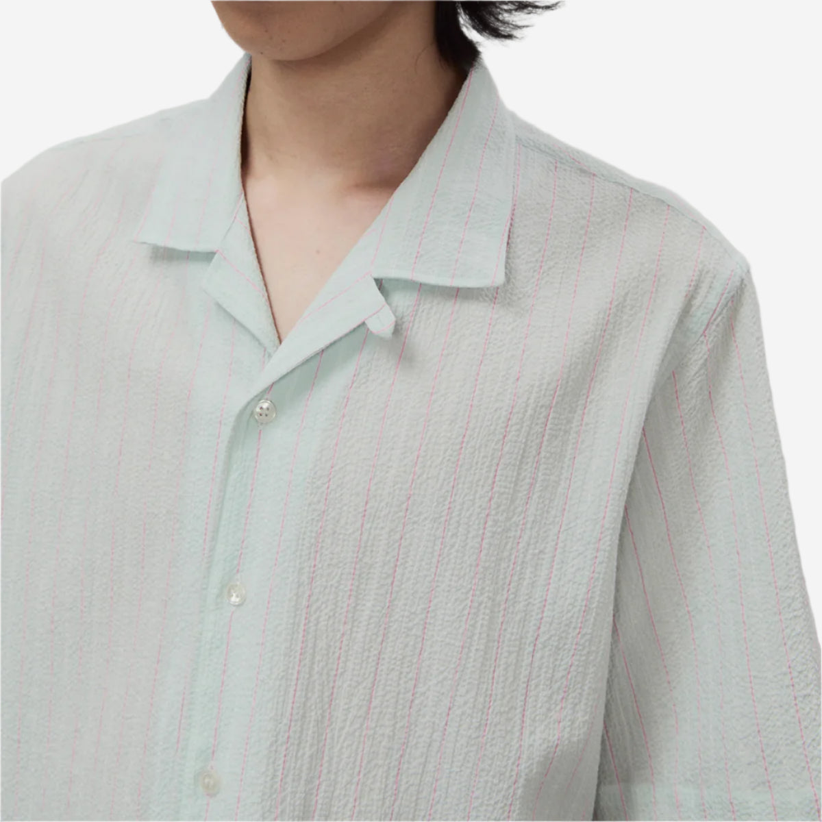 Seersucker S/S Vacation Shirt - Green/Pink Stripes