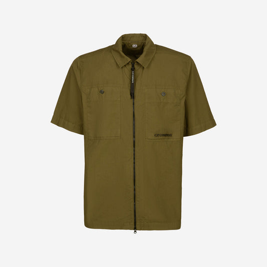 Cotton Rip-Stop Zipped Shirt - Bronze Green