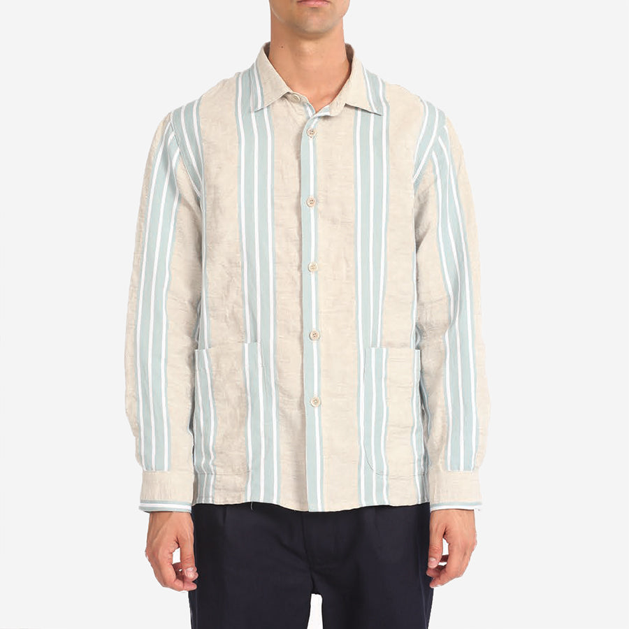 Hadley Linen Overshirt - Beige/Blue Stripe
