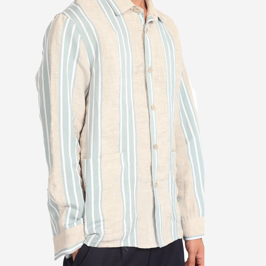 Hadley Linen Overshirt - Beige/Blue Stripe