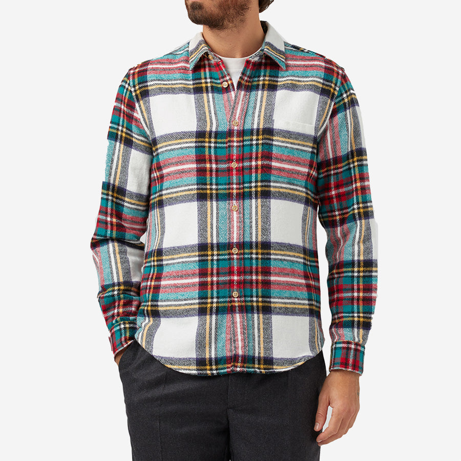 Metaplace Check Flannel Shirt - White/Teal