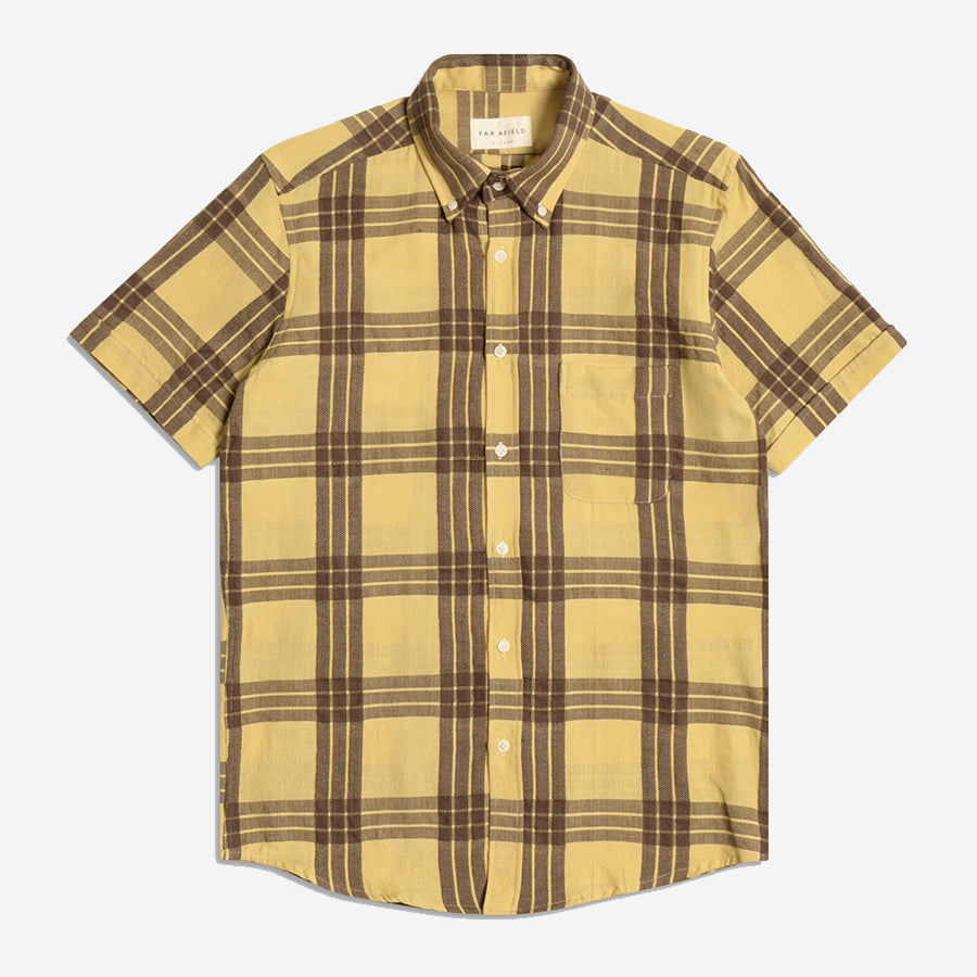 Mod Dobby Button Down Shirt - Dried Moss/Yellow