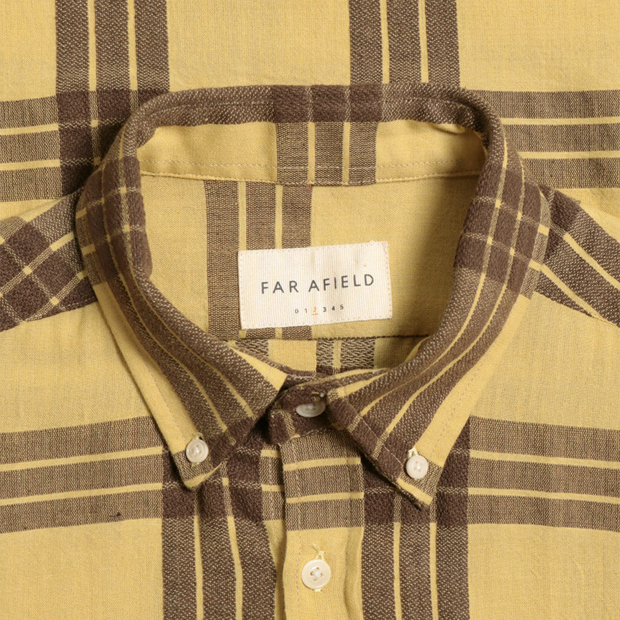 Mod Dobby Button Down Shirt - Dried Moss/Yellow