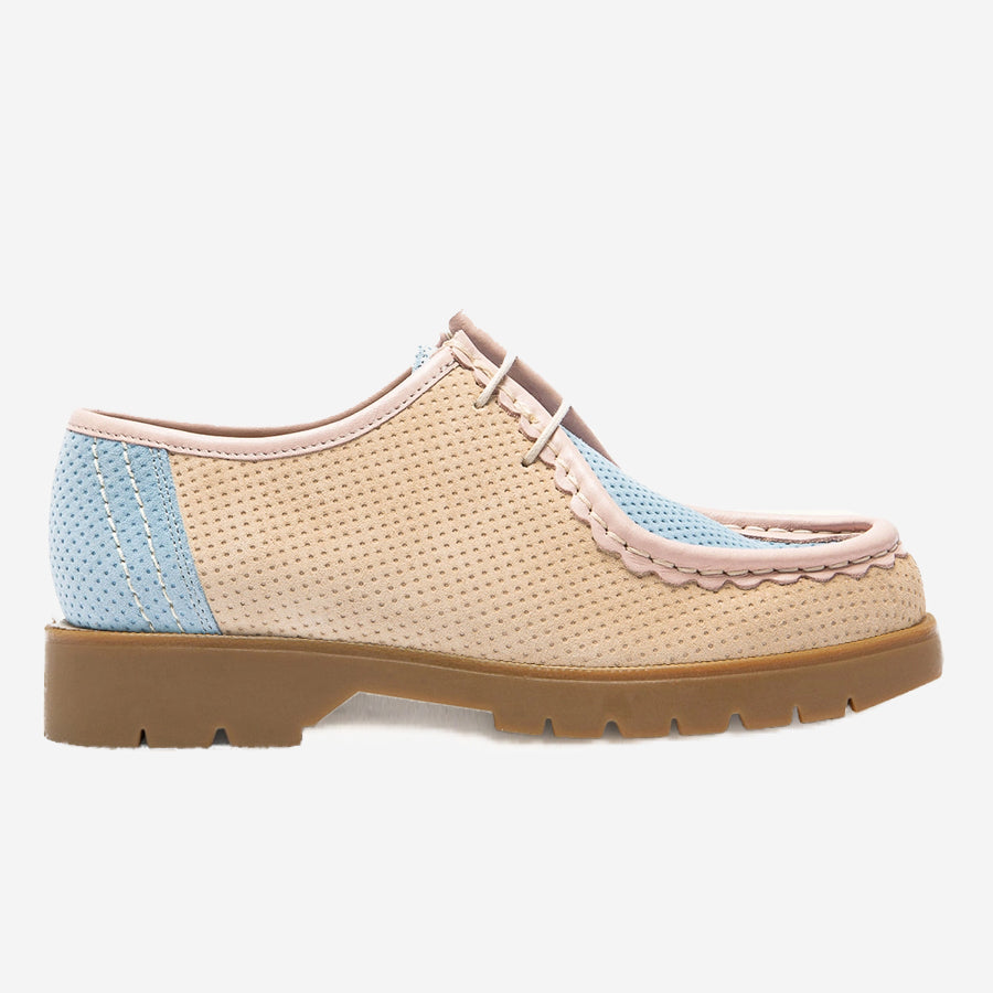 Padror V Dots Suede Tyrolean Shoes - Beige/Sky/Pink
