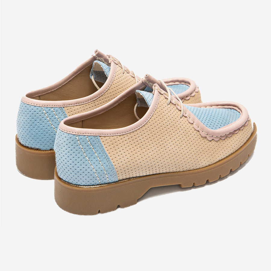 Padror V Dots Suede Tyrolean Shoes - Beige/Sky/Pink