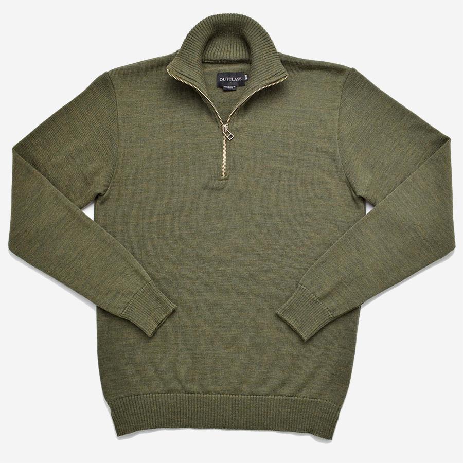 Pullover Zip Mockneck Merino Sweater - Olive