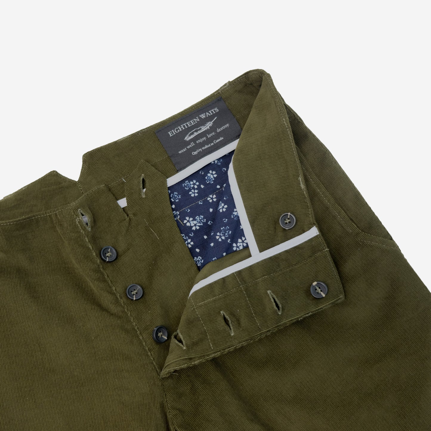 18 Waits - The Slims Trouser - Olive Green Corduroy (MG Exclusive)
